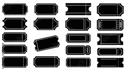 Collection of Black and White Tickets with Various Designs for Events and Activities
