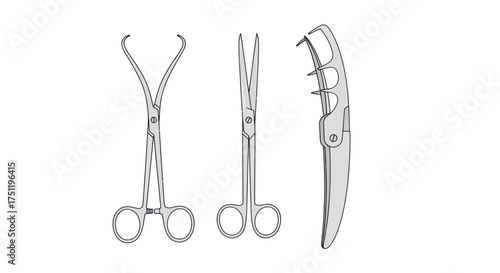 Surgical Instruments: Forceps Scissors and Retractor Medical Tools.