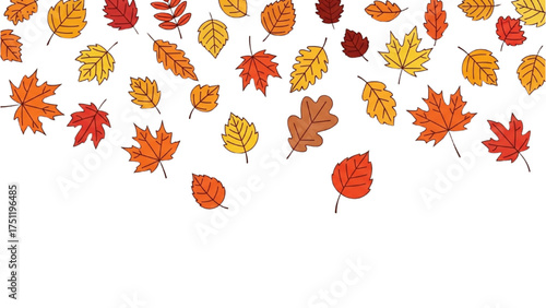 Autumn leaves falling from trees in a colorful display, seasonal illustration
