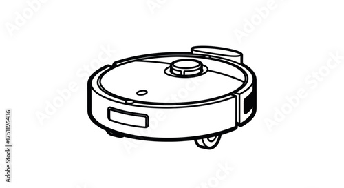 Modern Robotic Vacuum Cleaner Line Art Illustration.