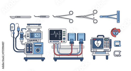 Collection of Medical Surgical Instruments and Equipment Illustration.