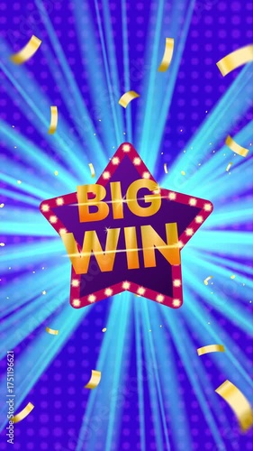 Big Win Celebration Screen with Confetti and Star Lights