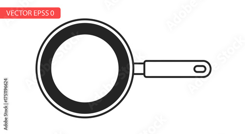 Simple Black and White Outline of a Frying Pan.