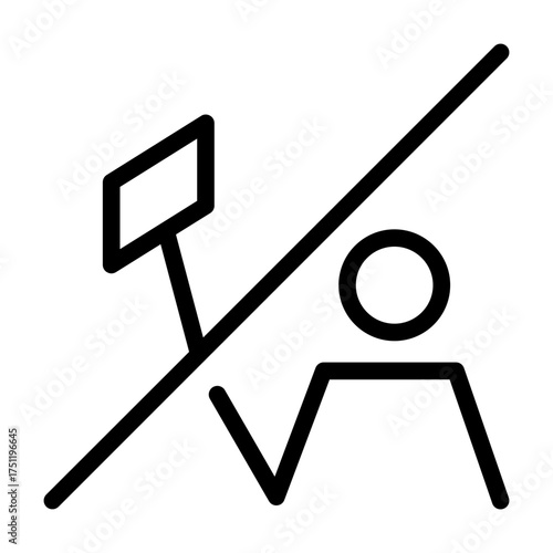 Line icon showing a crossed selfie stick, representing restriction on taking selfies in certain zones.