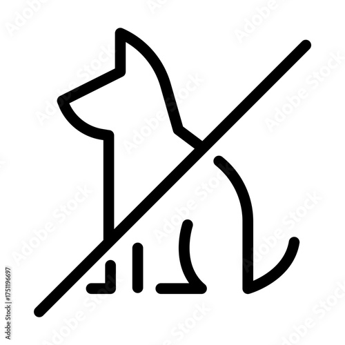 Outline icon showing a crossed dog, used for pet restrictions in public or private areas.
