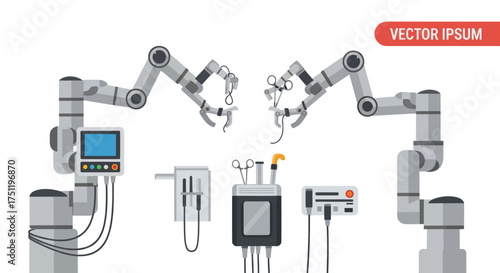 Robotic Surgical Arms and Medical Equipment Illustration.