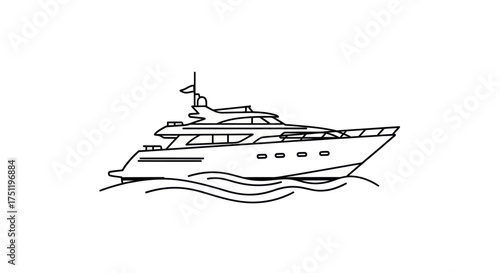 Elegant Yacht Illustration: Sleek Design on Water Luxury Vessel Outline.