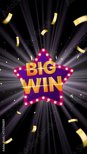 Big Win Celebration Screen with Confetti and Star Lights