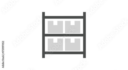 Simple illustration of a two-tiered shelving unit with four boxes.