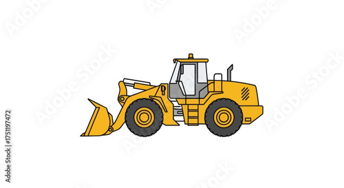 Yellow Front-End Loader Illustration with Large Bucket.