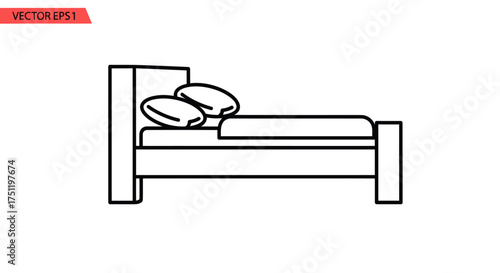 Simple Outline Illustration of a Bed with Pillows.