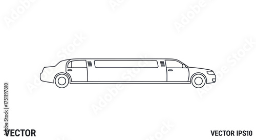 Sleek Black and White Limousine Outline Vector Illustration.