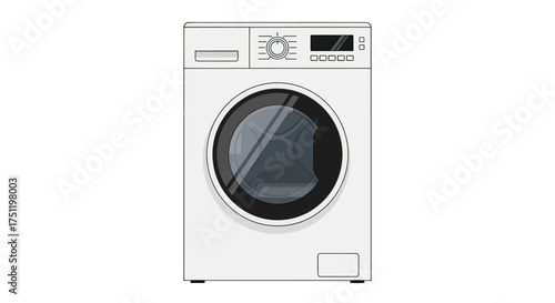 Modern White Washing Machine with Digital Display.