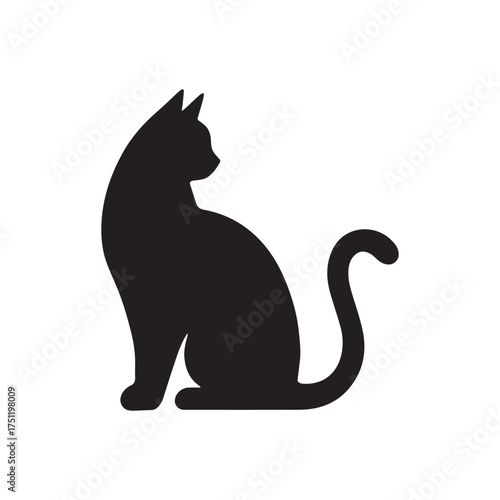 Cat silhouette icon, vector black cat minimal shape kitty clip art in glyph pictogram illustration