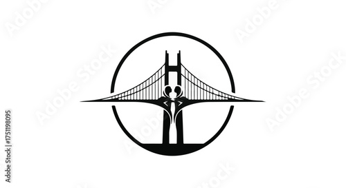 Symbolic bridge silhouette representing connection and unity within a circle