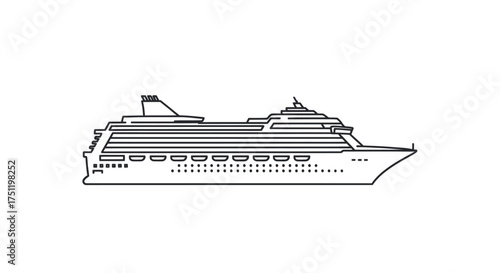 Cruise Ship Outline: Detailed Vector Illustration of a Large Passenger Vessel.