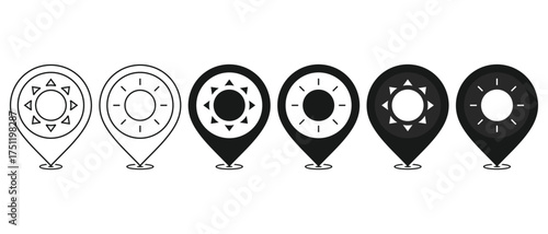 Map pin with sun icon. Illustration vector