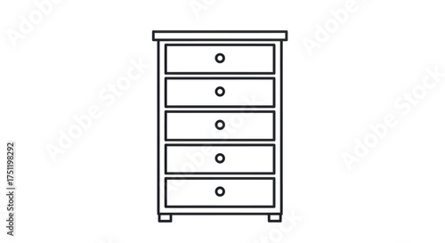 Simple Line Art Chest of Drawers with Five Knobs.