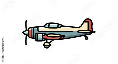Cartoon Airplane Illustration with Propeller and Colorful Design.