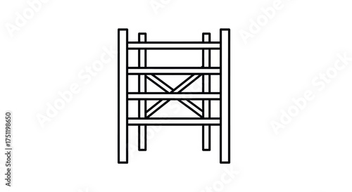 Simple Line Drawing of a Wooden Scaffolding Structure.