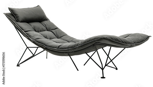 Contemporary gray cushioned lounge chair with slim black metal frame