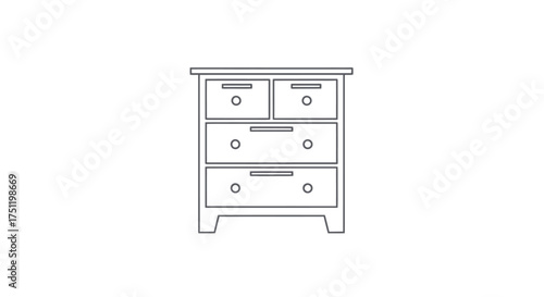 Simple Line Drawing of a Wooden Chest of Drawers with Four Storage Compartments.
