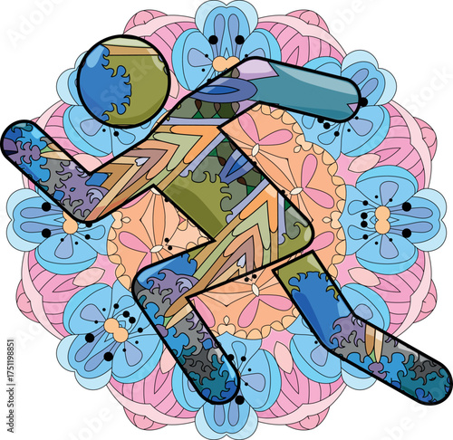 Athletics decorative icon on mandala. Olympic sport