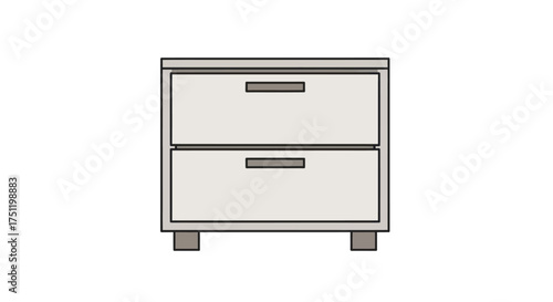 Modern White Bedside Table with Two Drawers and Rectangular Handles.