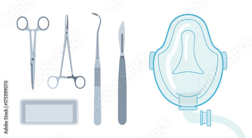 Collection of Surgical Instruments and Oxygen Mask.