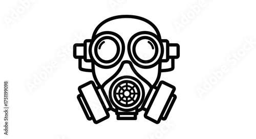 Black Outline Gas Mask Icon with Filters and Goggles.