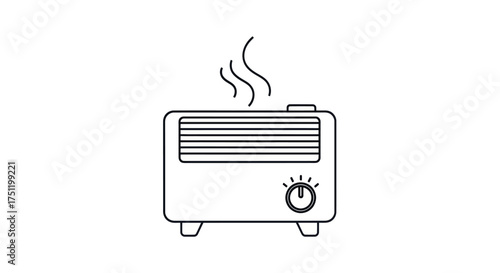 Simple line art icon of a portable electric space heater emitting warm air.