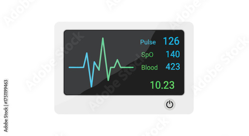 Medical Monitor Displaying Vital Signs and Heart Rate.