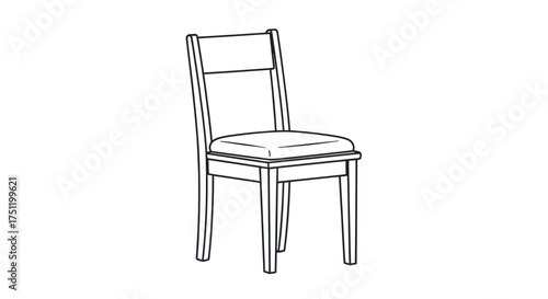 Simple line drawing of a classic wooden dining chair with a padded seat.