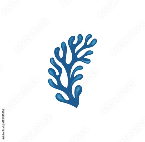 Abstract Blue Seaweed Logo, Organic Water Element Design, Fluid Coral Shape Icon, Marine Life Stylized Logo, Modern Aquatic Plant Symbol