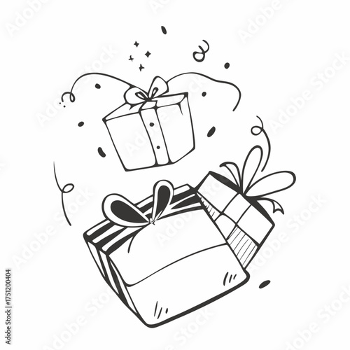 Cadeaux Doodle Set – Hand-Drawn Gift Box Illustrations in Fun Sketch Style