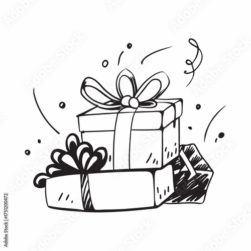 Cadeaux Doodle Set – Hand-Drawn Gift Box Illustrations in Fun Sketch Style