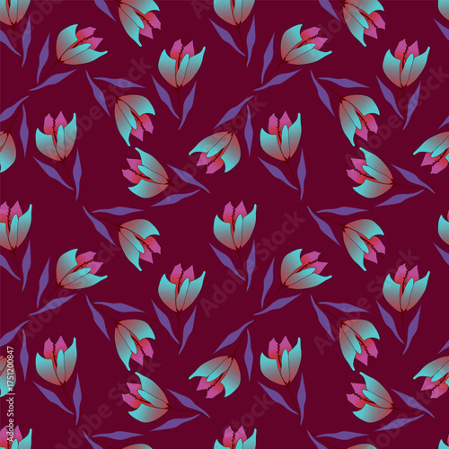 Floral botanical vector texture pattern with flowers and leaves. Seamless pattern can be used for wallpaper, pattern fills, web page background, surface textures.
