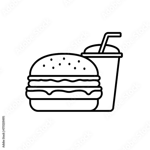 Vector illustration of a tasty hamburger served with a refreshing drink.