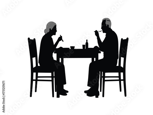 silhouette of grandparents having dinner