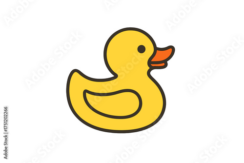Cute yellow rubber duck toy icon with thick dark outline for bath time and childhood fun