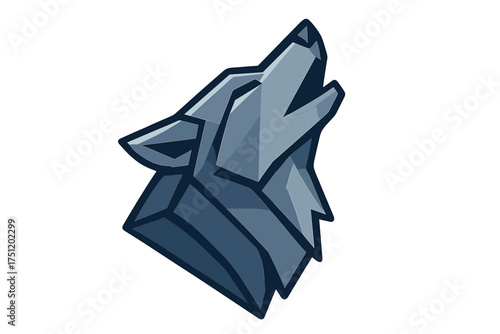 Stylized geometric wolf head howling in a modern low poly design aesthetic