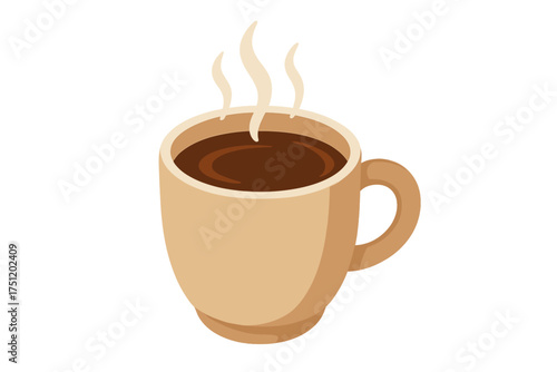 Simple steaming hot coffee cup in a beige ceramic mug isolated on white background