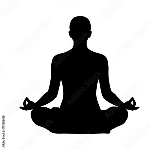 Silhouette of a Meditating Person in Lotus Position, Calmness.