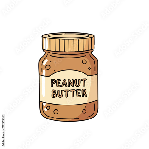 Cartoon Peanut Butter Jar with Label and Detailed Lid Design