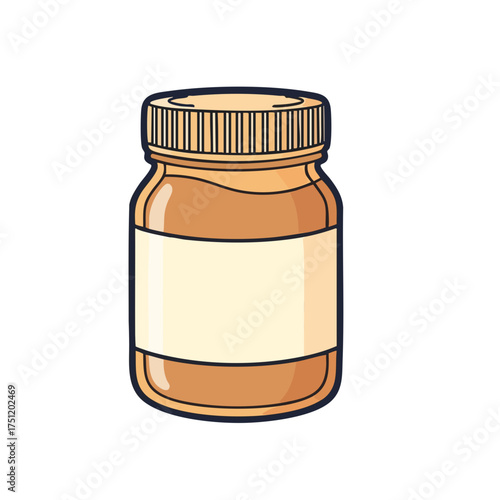 Cartoon Jar of Peanut Butter with Cream Label and Lid