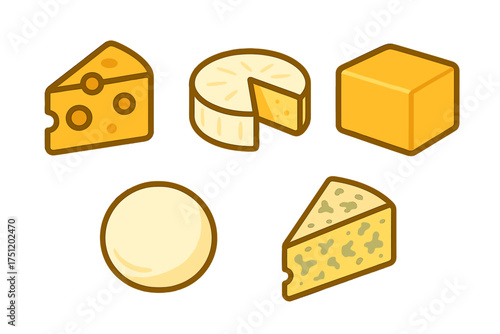 Collection of various dairy cheese products in different shapes and forms