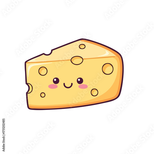Smiling Cartoon Cheese Wedge with Holes and Rosy Cheeks