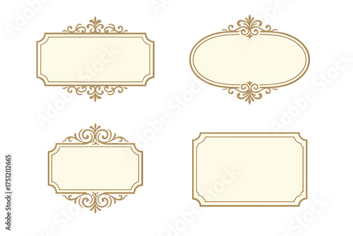 Collection of vintage gold frames and labels featuring ornate baroque flourishes and decorative borders