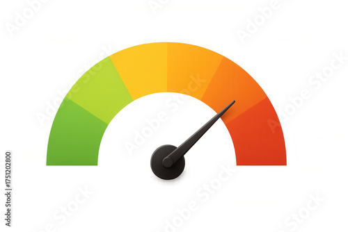 Performance gauge showing high satisfaction or risk level, rating, score, and indicator on a transparent background