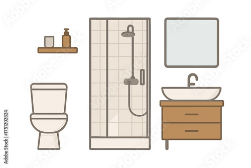 Collection of modern minimalist bathroom fixtures and sanitary ware objects